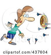 Poster, Art Print Of Cartoon Woman Missing The Target While Throwing Darts