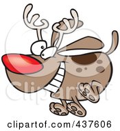 Poster, Art Print Of Red Nosed Christmas Dog Running And Wearing Antlers