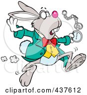 Tardy Cartoon Rabbit Looking At His Pocket Watch While On The Run