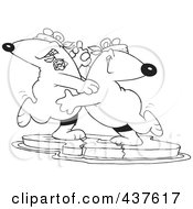 Royalty Free RF Clip Art Illustration Of A Black And White Outline Design Of A Romantic Polar Bear Couple Dancing The Tango On Ice by toonaday