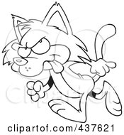 Royalty Free RF Clip Art Illustration Of A Black And White Outline Design Of A Mad Cat Walking