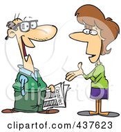 Cartoon Woman Talking To A Man About Classified Ads