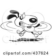 Poster, Art Print Of Black And White Outline Design Of A Dog Chasing His Tail