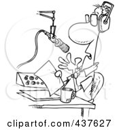 Royalty Free RF Clip Art Illustration Of A Black And White Outline Design Of A Talk Radio Host by toonaday