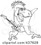 Poster, Art Print Of Black And White Outline Design Of A T-Rex Playing A Guitar