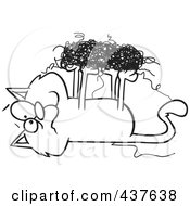 Royalty Free RF Clip Art Illustration Of A Black And White Outline Design Of A Cat Tangled In String