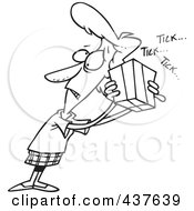 Royalty Free RF Clip Art Illustration Of A Black And White Outline Design Of A Stressed Woman Holding A Ticking Box