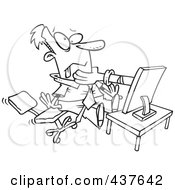 Royalty Free RF Clip Art Illustration Of A Black And White Outline Design Of A Hand Strangling A Businessman From A Computer Screen