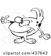 Royalty Free RF Clip Art Illustration Of A Black And White Outline Design Of A Tidbit Holding A Thumb Up