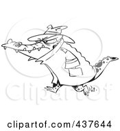 Poster, Art Print Of Black And White Outline Design Of A Thug Crocodile In A Hat And Coat