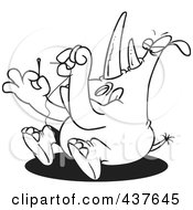 Royalty Free RF Clip Art Illustration Of A Black And White Outline Design Of A Rhino Threading A Needle
