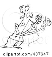Royalty Free RF Clip Art Illustration Of A Black And White Outline Design Of A Man Threading A Needle by toonaday
