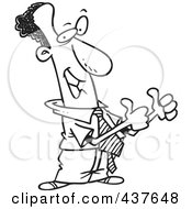 Royalty Free RF Clip Art Illustration Of A Black And White Outline Design Of A Black Businessman Holding Two Thumbs Up