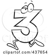 Royalty Free RF Clip Art Illustration Of A Black And White Outline Design Of A Running Number Three
