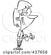 Royalty Free RF Clip Art Illustration Of A Black And White Outline Design Of A Pleased Woman Holding Two Thumbs Up