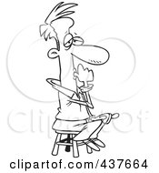 Royalty Free RF Clip Art Illustration Of A Black And White Outline Design Of A Businessman Sitting On A Stool And Sucking His Thumb