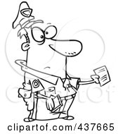 Royalty Free RF Clip Art Illustration Of A Black And White Outline Design Of A Cop Issuing A Ticket