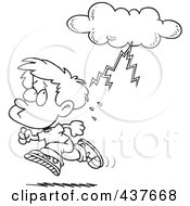 Poster, Art Print Of Black And White Outline Design Of A Boy Running From Lightning
