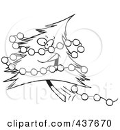 Poster, Art Print Of Black And White Outline Design Of A Happy Christmas Tree With Baubles