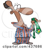 Poster, Art Print Of Cartoon Black Man In His Pajamas Holding A Christmas Tie