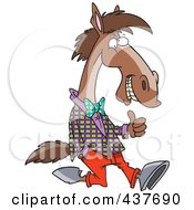 Cartoon Horse Walking Upright In Clothes And Holding A Thumb Up