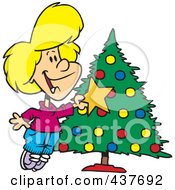 Poster, Art Print Of Caucasian Girl Decorating A Christmas Tree