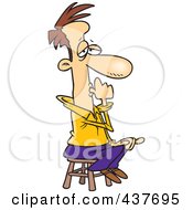 Cartoon Businessman Sitting On A Stool And Sucking His Thumb
