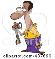Poster, Art Print Of Black Cartoon Businessman Holding A Striped Tie
