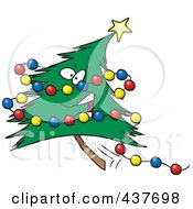 Poster, Art Print Of Happy Christmas Tree With Colorful Baubles