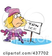 Poster, Art Print Of Cartoon Girl Walking On Thin Ice