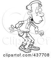 Royalty Free RF Clip Art Illustration Of A Black And White Outline Design Of A Shocked Teen Boy