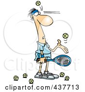 Poster, Art Print Of Cartoon Male Tennis Player Being Hit In The Face With Ball After Ball