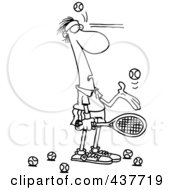 Poster, Art Print Of Black And White Outline Design Of A Male Tennis Player Being Hit In The Face With Ball After Ball