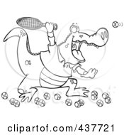 Poster, Art Print Of Black And White Outline Design Of An Alligator Playing Tennis