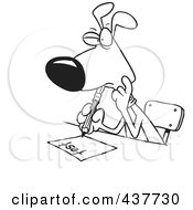Royalty Free RF Clip Art Illustration Of A Black And White Outline Design Of A School Dog Taking A Test