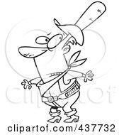 Royalty Free RF Clip Art Illustration Of A Black And White Outline Design Of A Cowboy Wearing A Tall Ten Gallon Hat