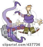 Royalty Free RF Clip Art Illustration Of A Tentacled Monster Attacking A Cartoon Man Through A Computer Screen