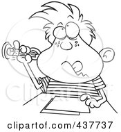 Royalty Free RF Clip Art Illustration Of A Black And White Outline Design Of A Boy Sticking His Pencil In His Ear While Taking A Test