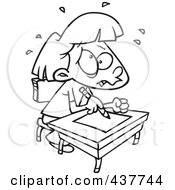 Royalty Free RF Clip Art Illustration Of A Black And White Outline Design Of A Stressed School Girl Taking A Test