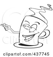 Royalty Free RF Clip Art Illustration Of A Black And White Outline Design Of A Temptress Cup Of Coffee