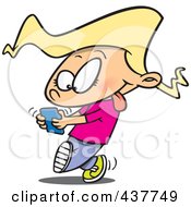 Cartoon Little Girl Walking And Texting On A Cell Phone