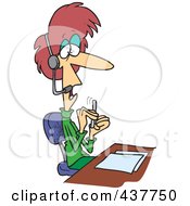 Cartoon Woman Telemarketer Filing Her Nails At Her Desk