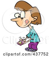Little Cartoon Girl Texting On A Cell Phone