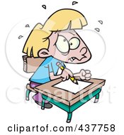 Poster, Art Print Of Stressed Cartoon School Girl Taking A Test