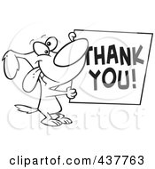 Poster, Art Print Of Black And White Outline Design Of A Grateful Dog Holding A Thank You Sign