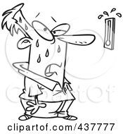 Royalty Free RF Clip Art Illustration Of A Black And White Outline Design Of A Man Sweating And Staring At A Hot Thermometer