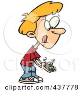 Poster, Art Print Of Little Cartoon Boy Texting On A Cell Phone
