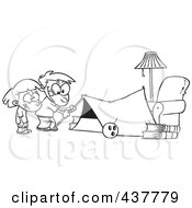 Poster, Art Print Of Black And White Outline Design Of Kids Setting Up A Camping Tent In A Living Room