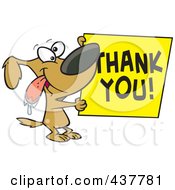 Drooling Cartoon Grateful Dog Holding A Thank You Sign