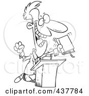 Royalty Free RF Clip Art Illustration Of A Black And White Outline Design Of A Televangelist Man Preaching At A Podium